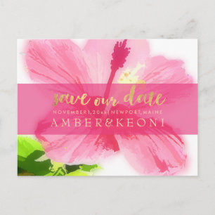 PixDezines Pink-Hibiskus/rett-Datum/DIY Ankündigungspostkarte