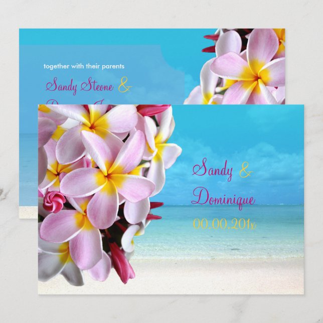 PixDezines PINK PLUMERIA LEI/STRANDWEDING Einladung (Vorne/Hinten)