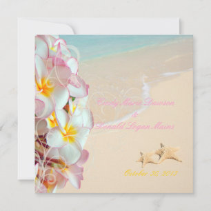 PixDezines PINK PLUMERIA+STARFISH+WIRBEL+STRAND Einladung