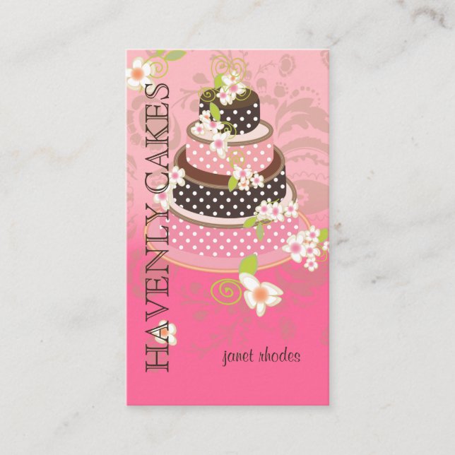 PixDezines Pink + Schokolade Hochzeitskuchen Visitenkarte (Vorderseite)