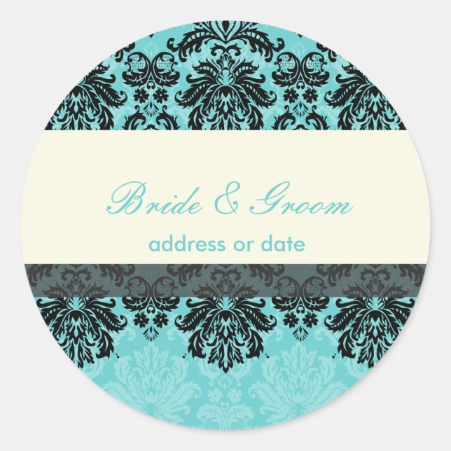 PixDezines Piqué Damask, aqua samvet Runder Aufkleber (Vorderseite)