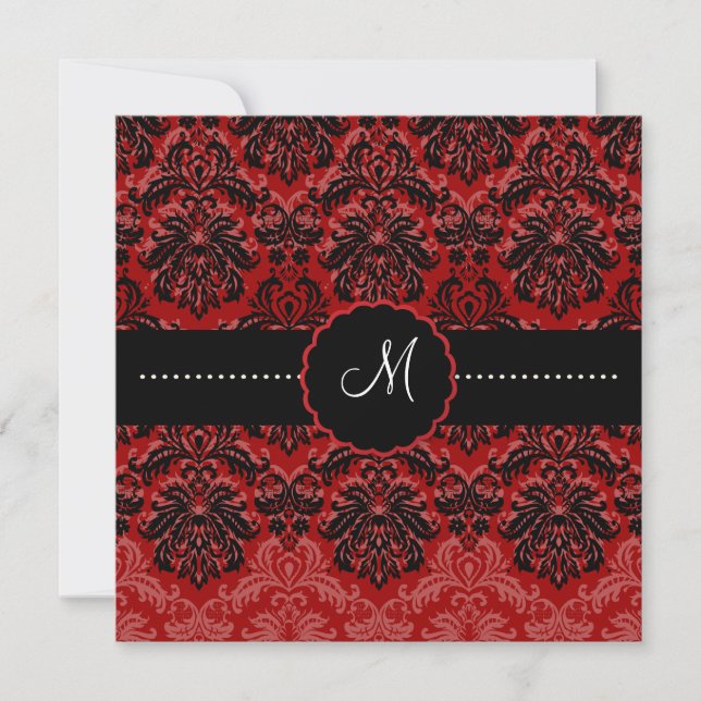 PixDezines Piqué, Damask/Black+DIY Red Velvet Einladung (Vorderseite)
