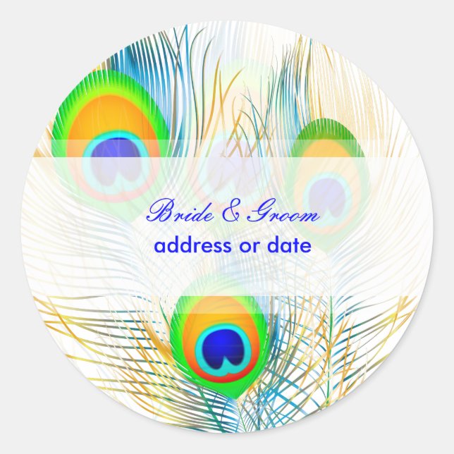 PixDezines Pizzazz Peacock Feather/Degenfarbe Runder Aufkleber (Vorderseite)