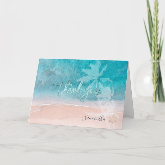 PixDezines Plage Palmiers Mitzvah Carte de remerci (Devant)