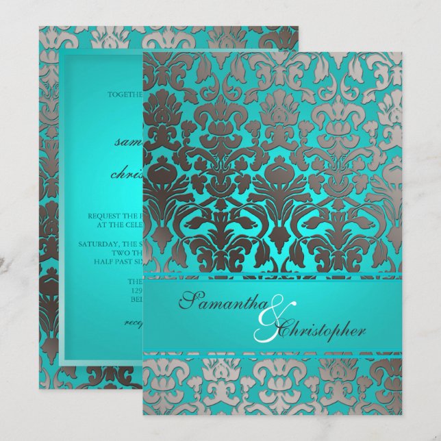 PixDezines PLATINUM FLORA DAMASK INVITATIONEN Einladung (Vorne/Hinten)