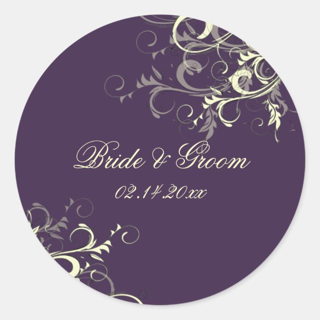 PixDezines Plum Vanille Wirbel Hochzeitsaufkleber Runder Aufkleber (Vorderseite)