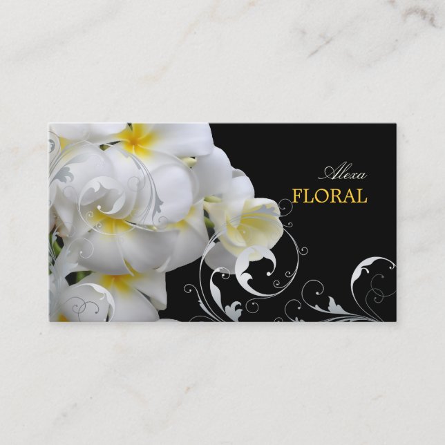 PixDezines Plumeria+filigree Wirbel/Farbstoffe Visitenkarte (Vorderseite)