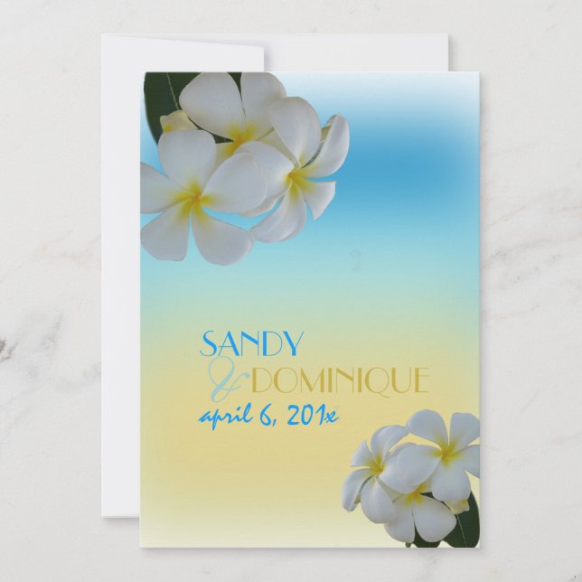 PixDezines PLUMERIA/OCEAN MIST/STRAND-WEDD Einladung (Vorderseite)