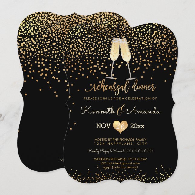 PixDezines Probe Dinner/Champagner Bubbles Einladung (Vorne/Hinten)