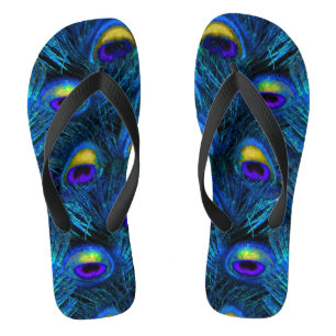 PixDezines PSYCHEDELIC BLAUE PEACOCK FEATHER Flip Flops