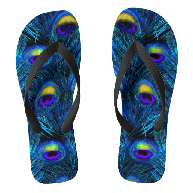 PixDezines PSYCHEDELIC BLAUE PEACOCK FEATHER Flip Flops (Fußbett)