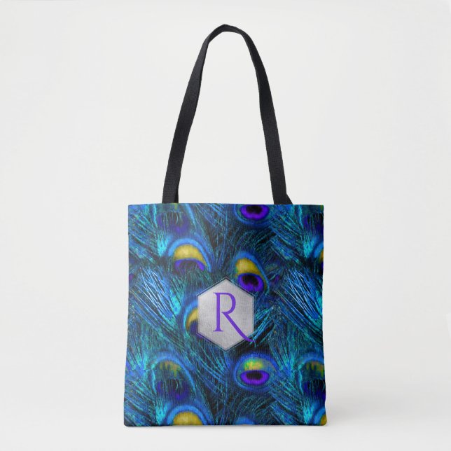 PixDezines PSYCHEDELIC BLAUE PEACOCK FEATHER Tasche (Vorderseite)