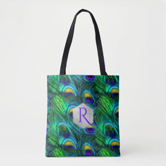 PixDezines PSYCHEDELIC GREEN PEACOCK FEATHER Tasche (Vorderseite)
