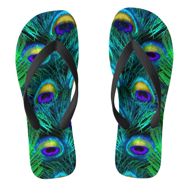PixDezines PSYCHEDELIC PEACOCK FEATHER, COBALT Flip Flops (Fußbett)
