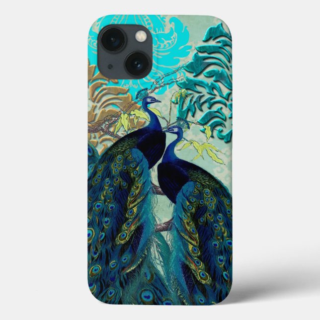 PixDezines Psychedelic Peacocks+Damask Case-Mate iPhone Hülle (Rückseite)