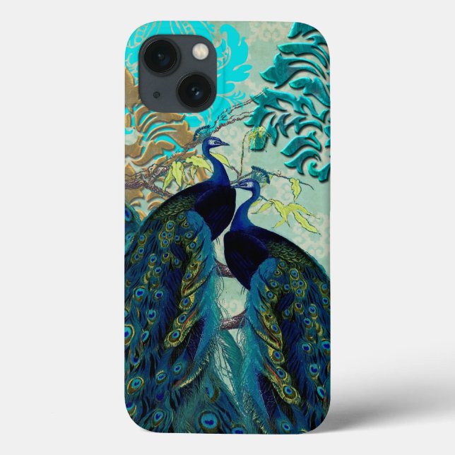 PixDezines Psychedelic Peacocks+Damask Case-Mate iPhone Hülle (Rückseite)