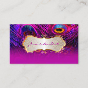 PixDezines psychedelisches Pfau+Goldrand-Label Visitenkarte