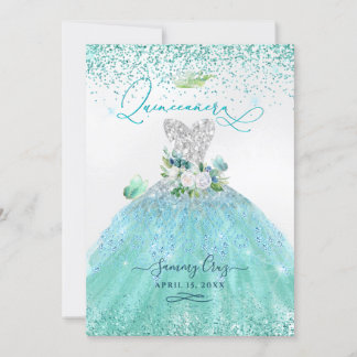 PixDezines Quinceanera Aqua Aquamariner Glitzer Ga Einladung