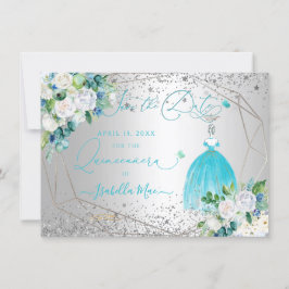 PixDezines Quinceanera Aqua Blue Dress Rett Datum Einladung