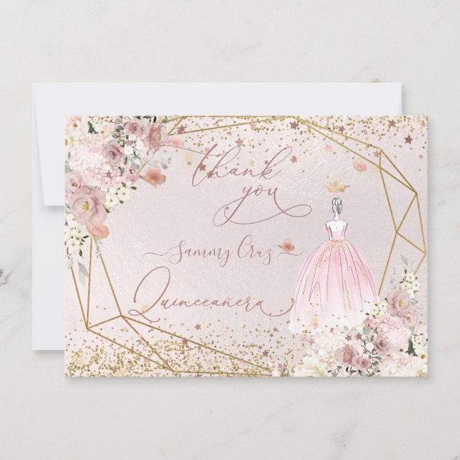 PixDezines Quinceanera Carte de remerciements rose (Devant)