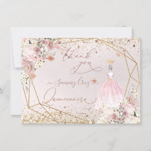 PixDezines Quinceanera Carte de remerciements rose