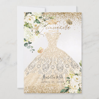 PixDezines Quinceanera Champagne Glitzer Gown Einladung