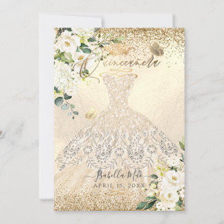PixDezines Quinceanera Champagne Glitzer Gown Einladung