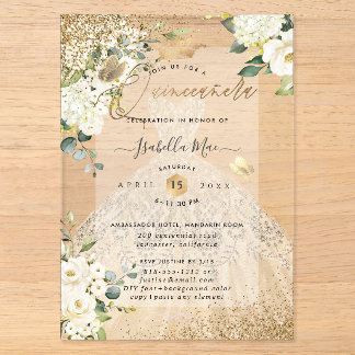 PixDezines Quinceanera Champagner-Gold Glitter-Kle Acryleinladungen