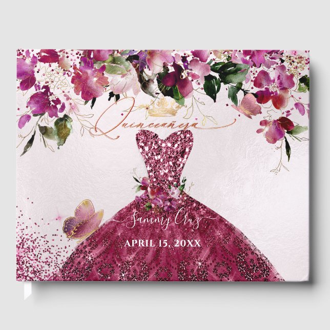 PixDezines Quinceanera Cherry Rotes Kleid Gästebuch (Vorderseite)