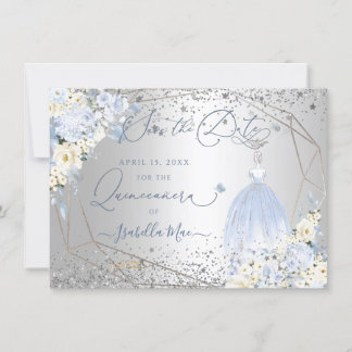 PixDezines Quinceanera Dusty Blue Dress Rett Datum Einladung