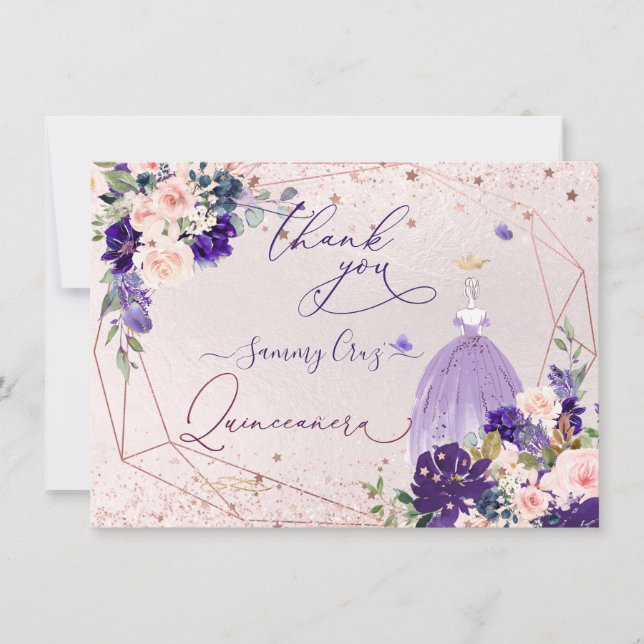 PixDezines Quinceanera Dusty Lila Kleid Invitati Einladung (Vorderseite)