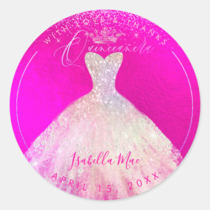 PixDezines Quinceanera Flashy Pink+Sparkle Blush Runder Aufkleber