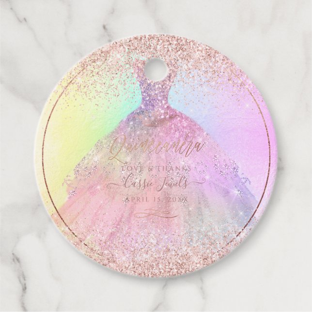 PixDezines Quinceanera Glitzer Cotton Candy Gown Geschenkanhänger (Vorderseite)