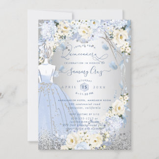 PixDezines Quinceanera H2 Blume Dusty Blue Rose Einladung