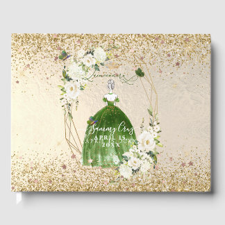 PixDezines Quinceanera H2 Emerald Green Dress Gues Gästebuch