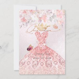 PixDezines Quinceanera H2 Rosa Hauch Kleid Einladung