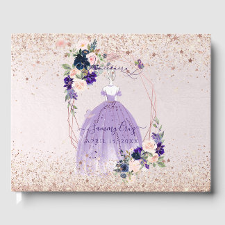 PixDezines Quinceanera Lila Rose Gold H2 Blume Gästebuch