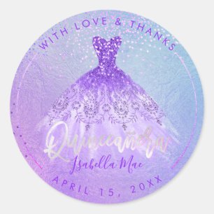 PixDezines Quinceanera Lila+Violett Kleid Runder Aufkleber