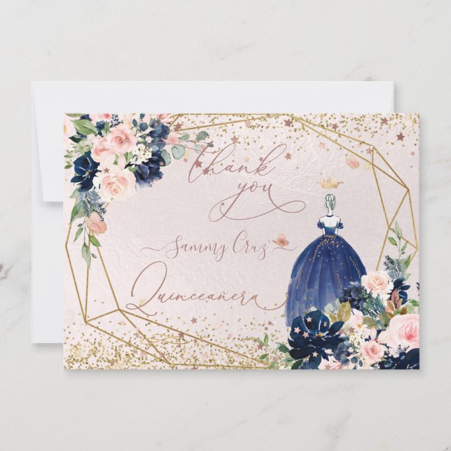 PixDezines Quinceanera Navy Blue Dankeschön Karte (Vorderseite)