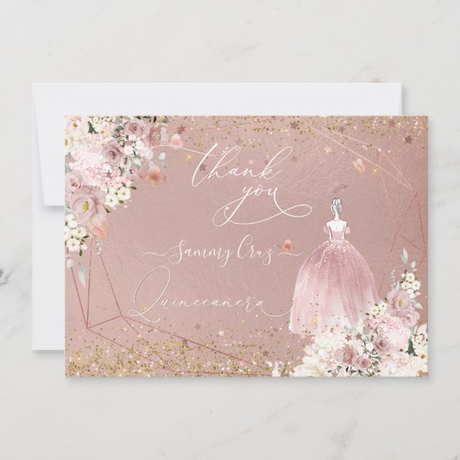 PixDezines Quinceanera Rose Gold Dankeschön Karte (Vorderseite)