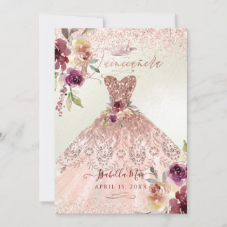 PixDezines Quinceanera Rose Gold Glitzer Gown Einladung