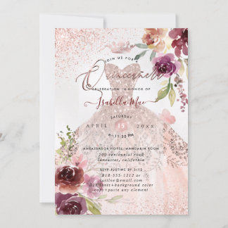 PixDezines Quinceanera Rose Gold Glitzer Gown Einladung