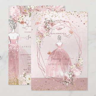 PixDezines Quinceanera Rose Gold H2 Blume Dusty Einladung