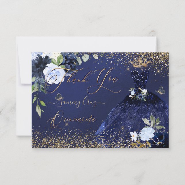 PixDezines Quinceanera Vielen Dank für Ihr Navy Bl Einladung (Vorderseite)