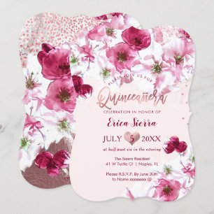PixDezines Quinceñera/Dunkle Kirschblüten Einladung
