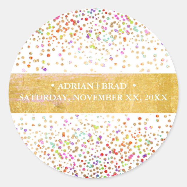 PixDezines Rainbow Confetti Runder Aufkleber (Vorderseite)
