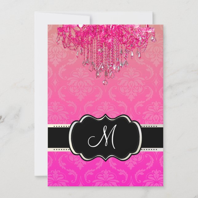 PixDezines Raspberry Khandelier+Vendome Damask/12x Einladung (Vorderseite)