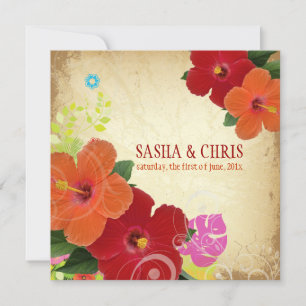 PixDezines red+orange Hibiskus+monstera Einladung