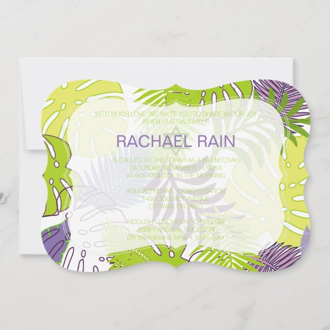 PixDezines Regenwaldfledermaus Mitzvah/Luau Einladung (Rückseite)
