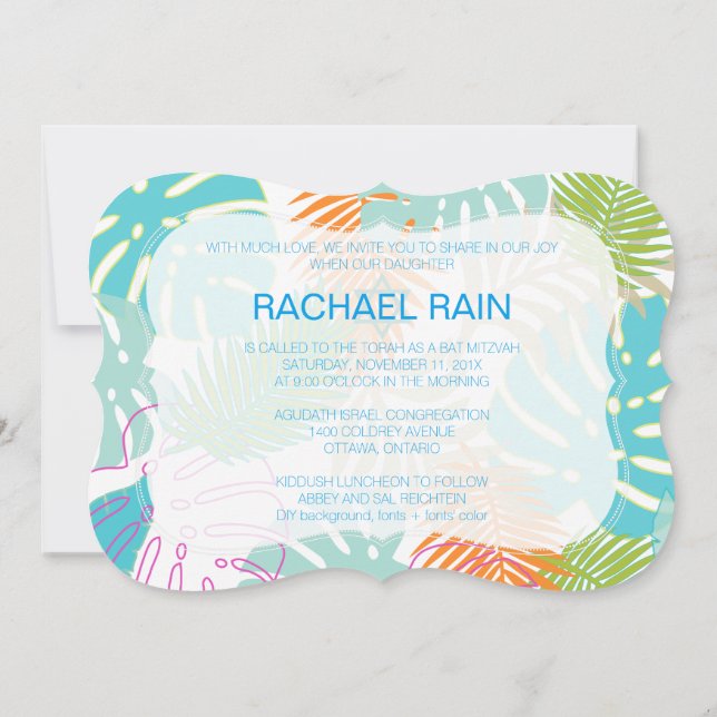 PixDezines Regenwaldfledermaus Mitzvah/Luau Einladung (Rückseite)